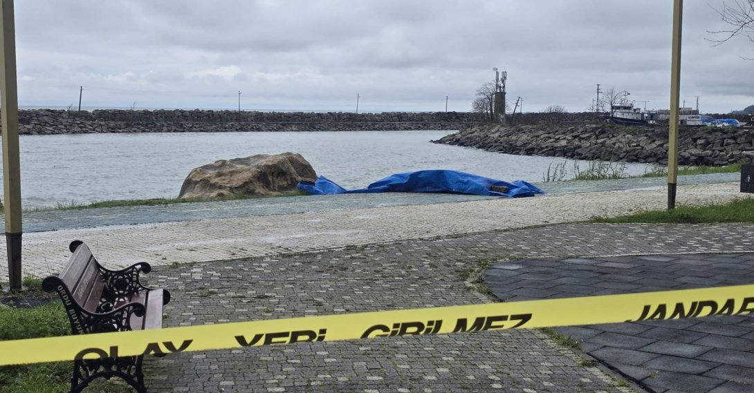 A security cordon is seen close to an area where an object believed to be an unmanned aerial or sea vehicle was washed ashore, Ordu, northern Türkiye, March 26, 2026. (DHA Photo)