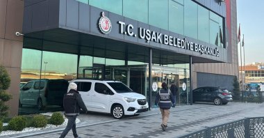 A view of the Uşak Municipality building following the detention of Mayor Özkan Yalım and 12 others on bribery allegations, Uşak, Türkiye, March 27, 2026. (AA Photo)