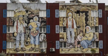 Buildings painted with famous world paintings in the streets of Mersin, Türkiye, March 25, 2026. (AA Photo) 