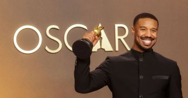 Michael B. Jordan, winner of the Best Actor Award for “Sinners,” poses in the press room during the 98th Oscars at Dolby Theatre in Hollywood, California, U.S., March 15, 2026. (AFP Photo)
