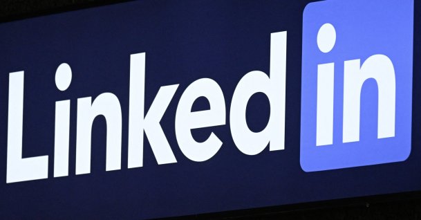Signage shows the LinkedIn logo during the World Economic Forum (WEF) annual meeting in Davos, Jan. 20, 2026. (AFP Photo)