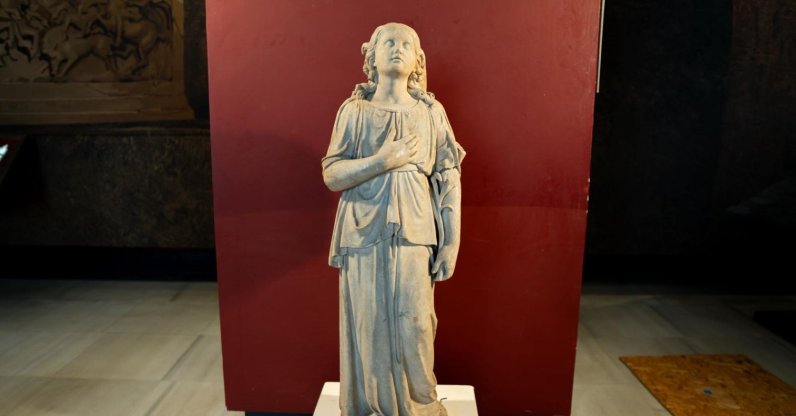 An angel statue, stolen 22 years ago, is returned to the Orthodox community at the Istanbul Archaeology Museum, Istanbul, Türkiye, March 27, 2026. (Photo courtesy of Culture and Tourism Ministry)