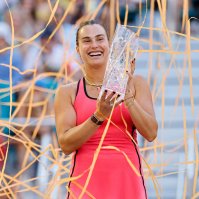 Aryna Sabalenka celebrates after winning the Miami Open women's final against Coco Gauff in Miami Gardens, Florida, U.S., March 29, 2026. (AFP Photo)