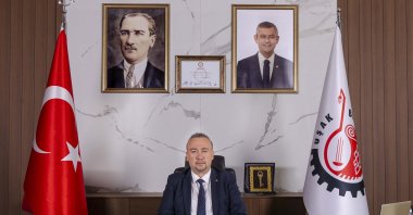 Detained Uşak Mayor Özkan Yalım poses in his office, Uşak, western Türkiye, March 19, 2026. (İHA Photo)