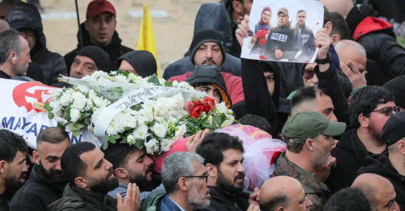 Mourners carry the body of one of the journalists killed in an Israeli strike in south Lebanon, Beirut, Lebanon, March 29, 2026. (AFP Photo)