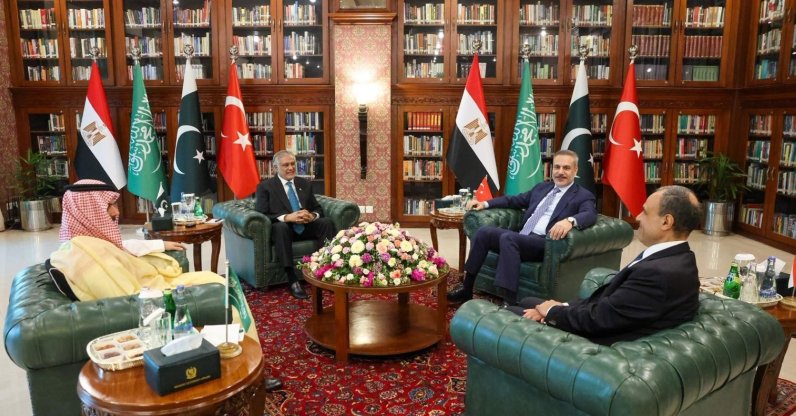 The foreign ministers of Pakistan, Türkiye, Egypt and Saudi Arabia hold a meeting in Islamabad, Pakistan, March 29, 2026. (IHA Photo)