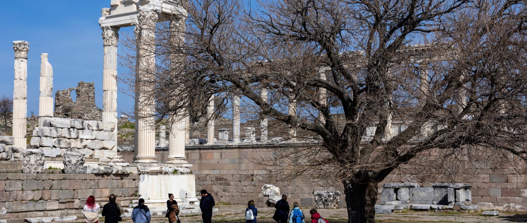 Tourists visit the ancient city of Pergamon, Bergama, Izmir, western Türkiye, March 5, 2026. (Reuters Photo)
