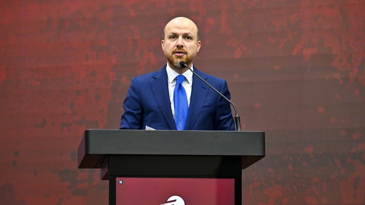 World Ethnosport Federation President  Bilal Erdoğan speaks during an iftar program at the Taşyapı Event Area in Şişli, Istanbul, Türkiye, March 3, 2026. (AA Photo)