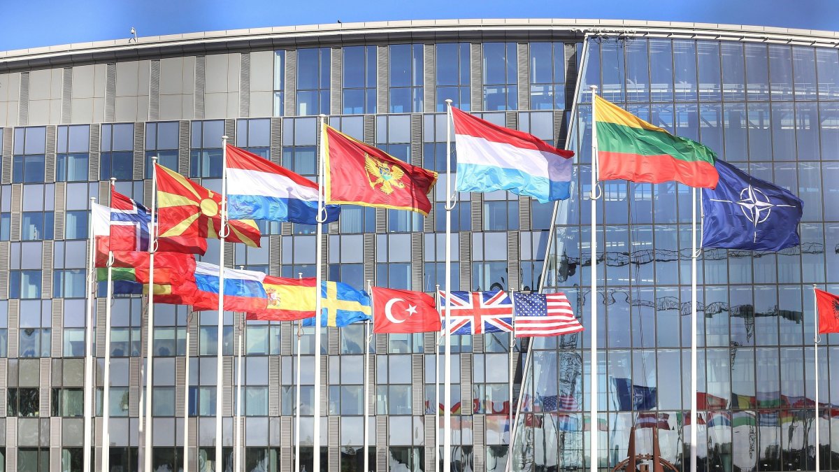 Flags of the member states in front of the NATO headquarters, Brussels, Belgium, Oct. 24, 2025. (Reuters Photo)