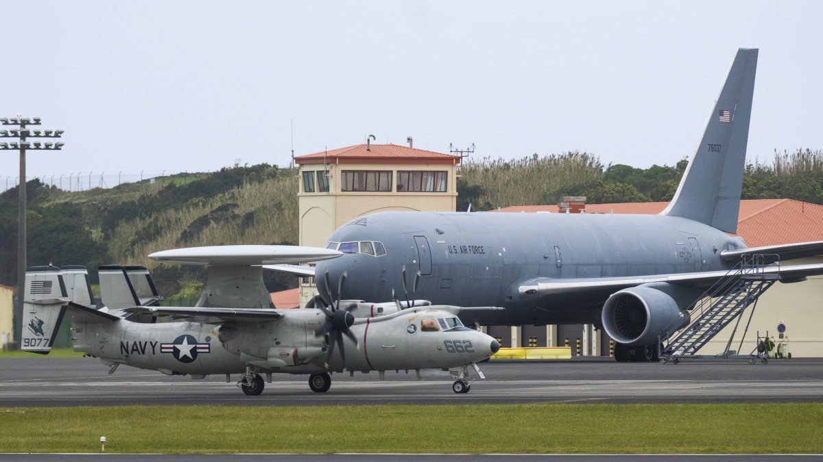 U.S. military aircraft are seen at the Lajes Air Base in Praia da Vitoria, Terceira Island, in the Azores archipelago, Portugal, March 21, 2026. (EPA Photo)