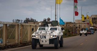 A UNIFIL convoy drives near the city of Tyre, Lebanon, March 23, 2026. (AFP Photo)