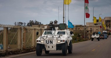 A UNIFIL convoy drives near the city of Tyre, Lebanon, March 23, 2026. (AFP Photo)