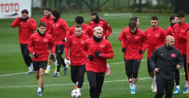 Türkiye national football team players train ahead of the 2026 FIFA World Cup qualifiers playoff match against Kosovo, Istanbul, Türkiye, March 29, 2026. (DHA Photo)