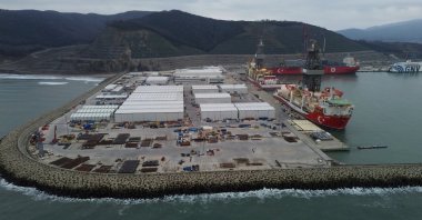 Türkiye's drilling ships are seen at the Filyos Port, northern Türkiye, March 15, 2026. (AA Photo)