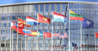 Flags of the member states in front of the NATO headquarters, Brussels, Belgium, Oct. 24, 2025. (Reuters Photo)
