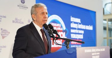 Ankara Mayor Mansur Yavaş speaks at an event, Istanbul, Türkiye, March 26, 2026. (AA Photo)