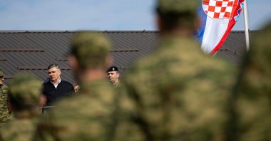 Croatian President Zoran Milanovic addresses Croatia's first conscripts as they take the oath after the country reintroduced mandatory military service in Slunj, March 20, 2026. (AFP Photo)
