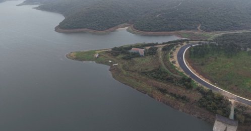 An aerial view of rising water levels in dams after intermittent rainfall, Istanbul, Türkiye, March 23, 2026. (DHA Photo)