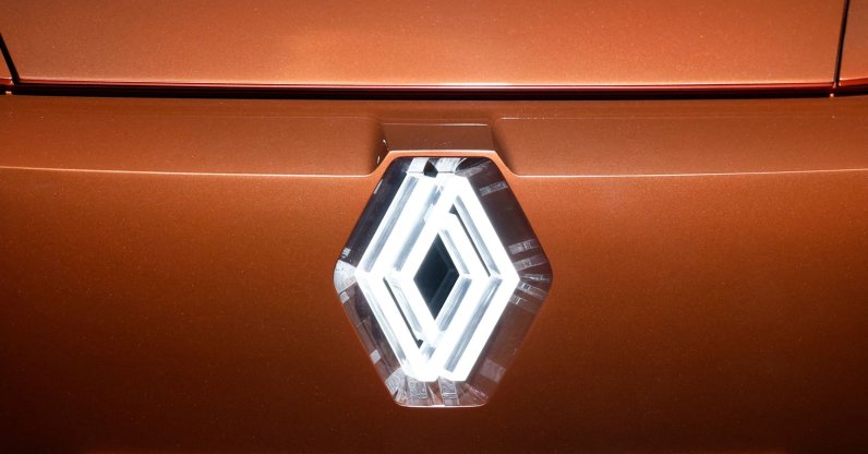 A Renault logo on a vehicle displayed during a press preview at Renault's technocentre, Guyancourt, near Paris, France, March 10, 2026. (AFP Photo)