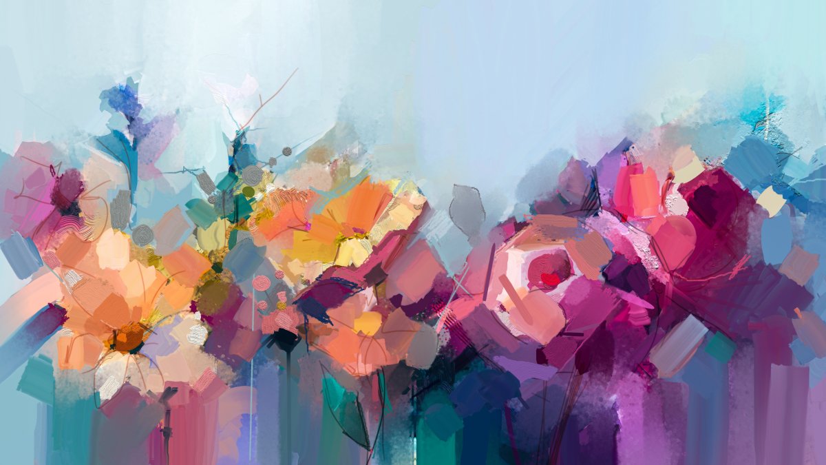 An abstract, colorful oil and acrylic painting of spring flowers. (Shutterstock Photo)