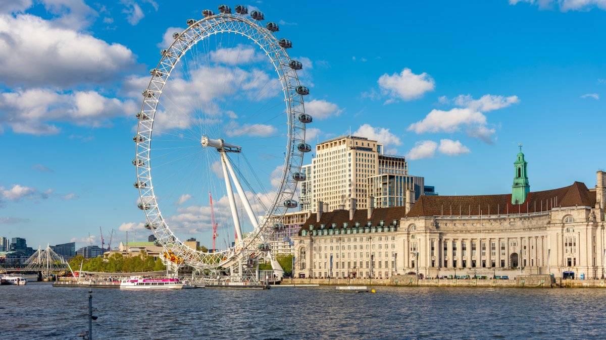 A general view of the London Eye (Millennium Wheel) and the County Hall building along the River Thames, London, U.K., April 29, 2024. (Shutterstock Photo)