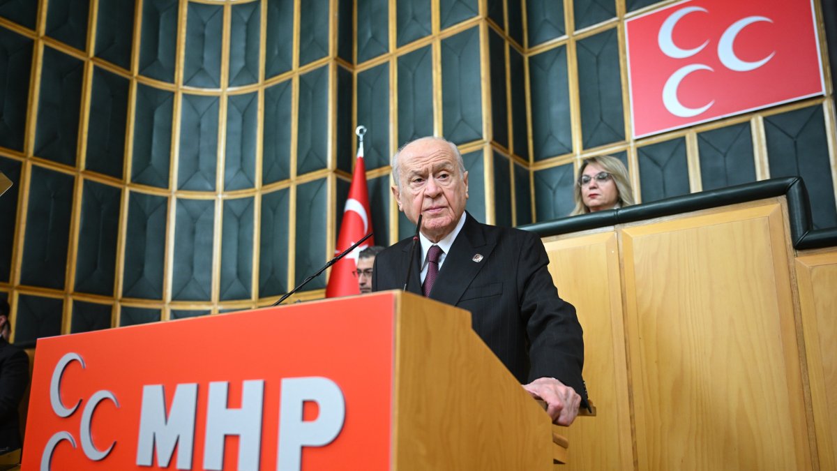 MHP leader Devlet Bahçeli attends his party’s parliamentary group meeting at the Turkish Grand National Assembly, Ankara, Türkiye, March 31, 2026. (AA Photo)