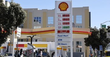 A digital price sign is seen at a Shell gasoline station in San Francisco, California, U.S., March 18, 2026.
