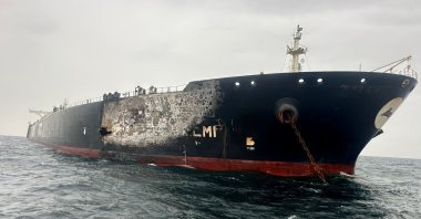 Damage to the Kuwait-flagged Al-Salmi crude oil tanker, following a reported strike, amid the U.S.-Israeli conflict with Iran, March 31, 2026. (Reuters Photo)