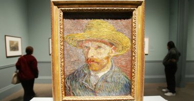 Vincent Van Gogh's painting "Self Portrait with a Straw Hat" is displayed at the exhibit "Vincent Van Gogh: The Drawings" during a press preview at the Metropolitan Museum of Art, New York City, U.S., Oct. 11, 2005. (Getty Images Photo)