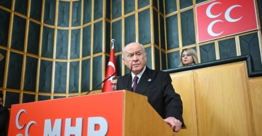 MHP leader Devlet Bahçeli attends his party’s parliamentary group meeting at the Turkish Grand National Assembly, Ankara, Türkiye, March 31, 2026. (AA Photo)