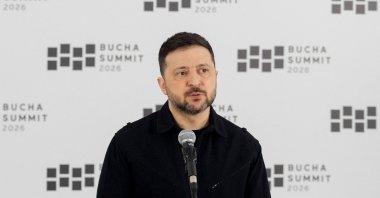 Ukraine's President Volodymyr Zelenskyy addresses the media during the Bucha Summit in Bucha, March 31, 2026. (AFP Photo)