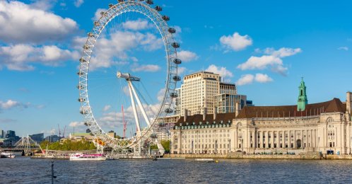 A general view of the London Eye (Millennium Wheel) and the County Hall building along the River Thames, London, U.K., April 29, 2024. (Shutterstock Photo)