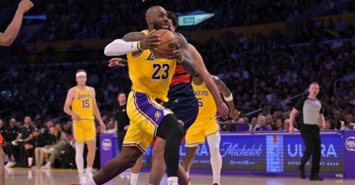 Los Angeles Lakers forward LeBron James drives to the basket in the second half against the Washington Wizards at Crypto.com Arena, Los Angeles, U.S., March 30, 2026. (Reuters Photo)