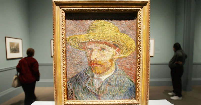 Vincent Van Gogh's painting "Self Portrait with a Straw Hat" is displayed at the exhibit "Vincent Van Gogh: The Drawings" during a press preview at the Metropolitan Museum of Art, New York City, U.S., Oct. 11, 2005. (Getty Images Photo)