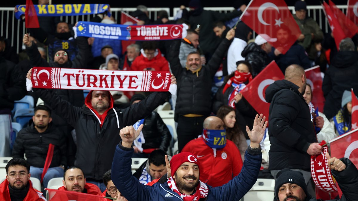 Turkish supporters cheer before the FIFA World Cup 2026 European playoff match between Kosovo and Türkiye, Pristina, Kosovo, March 31, 2026. (EPA Photo)