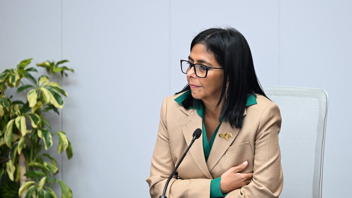 Venezuela's interim President Delcy Rodriguez holds a meeting at the Miraflores Presidential Palace in Caracas, March 13, 2026. (AFP Photo)
