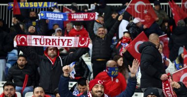 Turkish supporters cheer before the FIFA World Cup 2026 European playoff match between Kosovo and Türkiye, Pristina, Kosovo, March 31, 2026. (EPA Photo)
