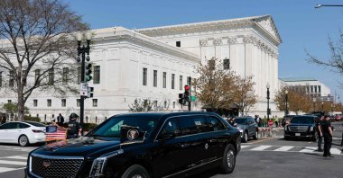 The motorcade carrying U.S. President Donald Trump departs the Supreme Court after President Trump attended oral arguments, in Washington, DC, U.S., April 1, 2026. (AFP Photo)