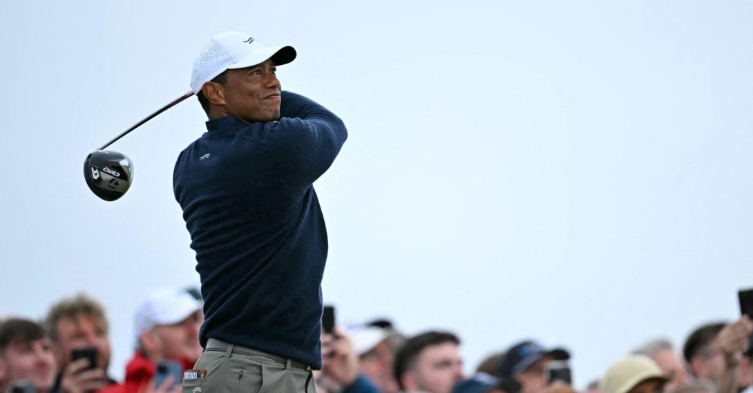 U.S. golfer Tiger Woods watches his drive from the 4th tee during his second round, on day two of the 152nd British Open Golf Championship at Royal Troon, Scotland, July 19, 2024. (AFP Photo)