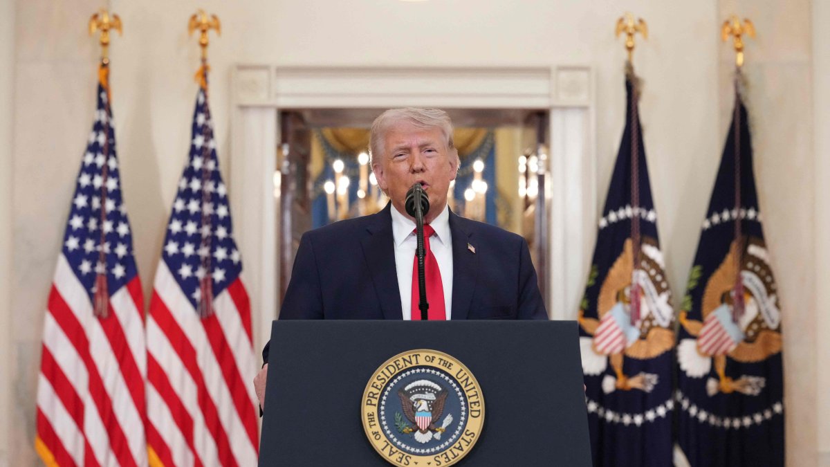U.S. President Donald Trump speaks during a televised address on the conflict in the Middle East from the Cross Hall of the White House in Washington, D.C., U.S., April 1, 2026. (AFP Photo)