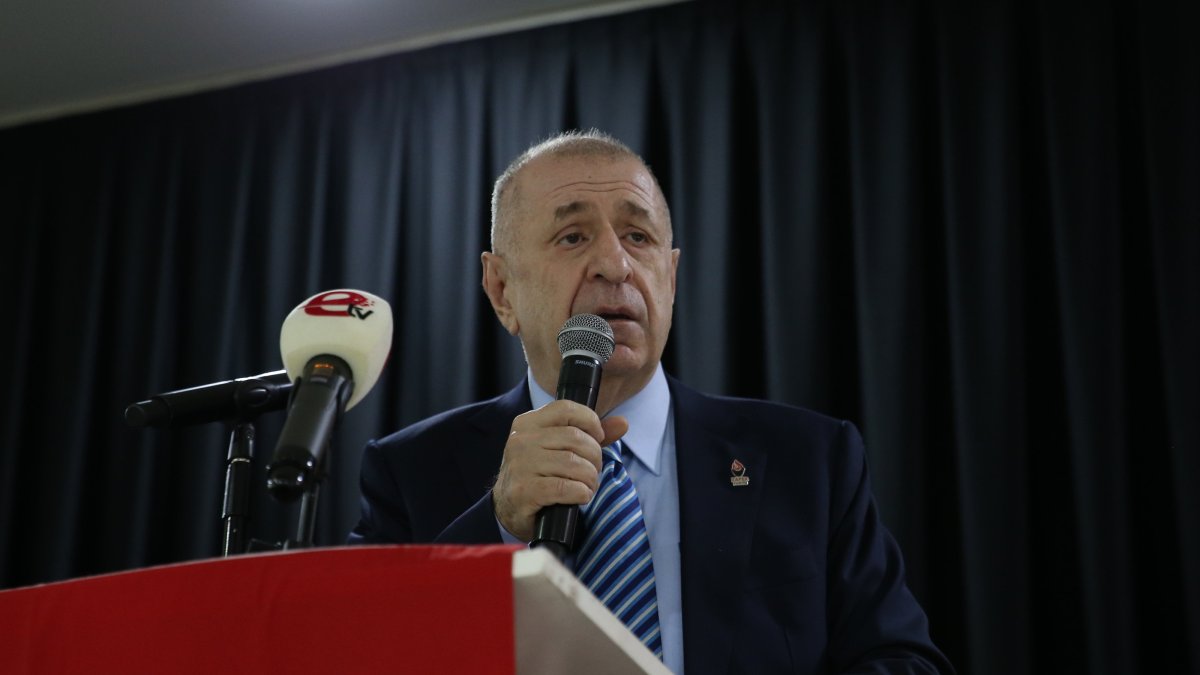 Victory Party (ZP) Chair Ümit Özdağ speaks at an event, Kayseri, central Türkiye, March 15, 2026. (AA Photo)