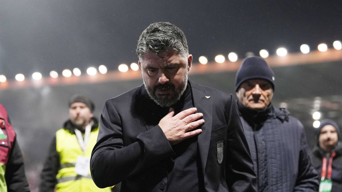 Italy's coach Gennaro Gattuso walks off the pitch dejected after losing in a World Cup qualifying playoff final match between Bosnia and Italy, Zenica, Bosnia, March 31, 2026. (AP Photo)