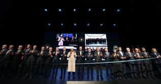 President Recep Tayyip Erdoğan and officials cut the ribbon at the inauguration of 563 new water infrastructure projects, Ankara, Türkiye, April 2, 2026. (AA Photo)