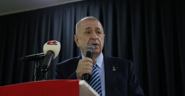 Victory Party (ZP) Chair Ümit Özdağ speaks at an event, Kayseri, central Türkiye, March 15, 2026. (AA Photo)
