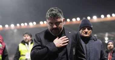 Italy's coach Gennaro Gattuso walks off the pitch dejected after losing in a World Cup qualifying playoff final match between Bosnia and Italy, Zenica, Bosnia, March 31, 2026. (AP Photo)