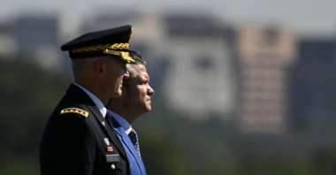 U.S. Secretary of Defense Pete Hegseth and U.S. Army Chief of Staff General Randy George attend the 2025 National POW/MIA Recognition Day ceremony at the Pentagon in Washington, D.C., Sept. 19, 2025. (AFP Photo)