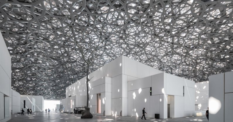 An interior view of the Louvre Abu Dhabi, showing reflections of the "Rain of Light" dome, Abu Dhabi, UAE, March 17, 2022. (Shutterstock Photo)