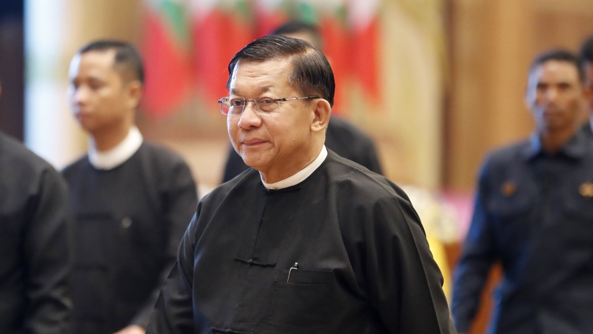 Myanmar military Commander-in-Chief Senior General Min Aung Hlaing during a ceremony to mark the one-year anniversary of the earthquake at the Myanmar International Convention Center (MICC), Naypyitaw, Myanmar, March 28, 2026. (EPA Photo)
