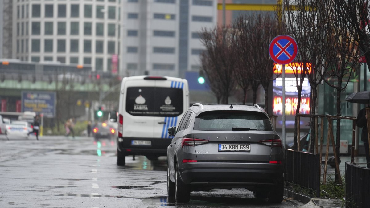 A car illegally parked in a no-parking zone, highlighting the city’s growing parking shortage, Istanbul, Türkiye, Feb. 22, 2026. (AA Photo) 