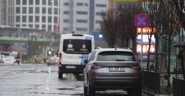 A car illegally parked in a no-parking zone, highlighting the city’s growing parking shortage, Istanbul, Türkiye, Feb. 22, 2026. (AA Photo) 